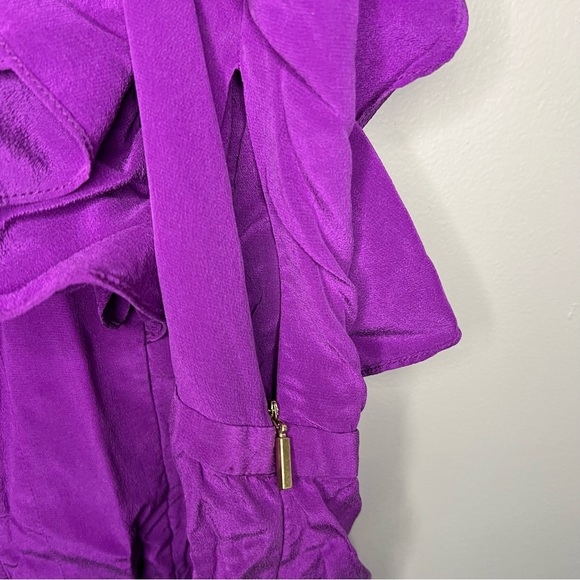 Geren Ford 100% Silk Short Sleeve V Neck Ruffle Dress in Purple L - Picture 6 of 7